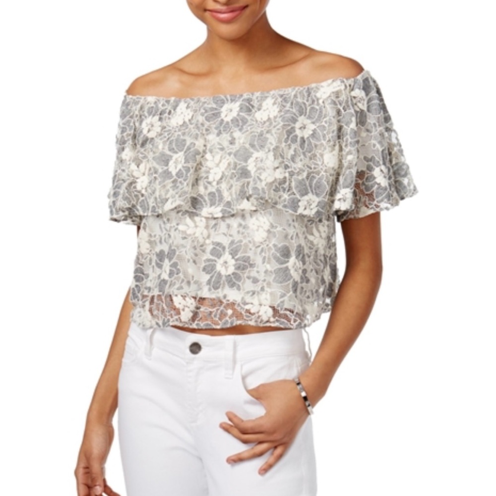 Rachel Roy Crop Lace Ruffle Crop Blouse Top